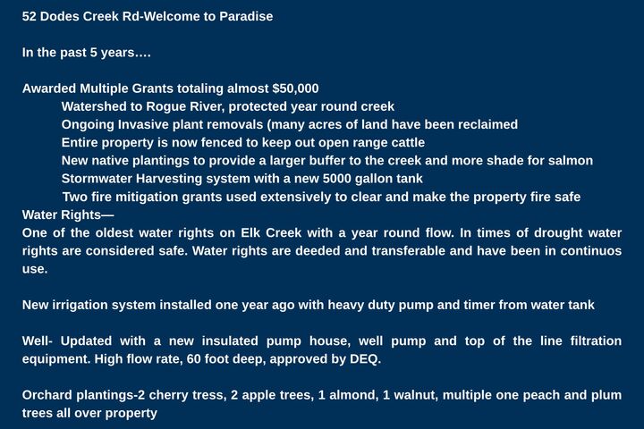 Property Photo:  52 Dodes Creek Road  OR 97541 