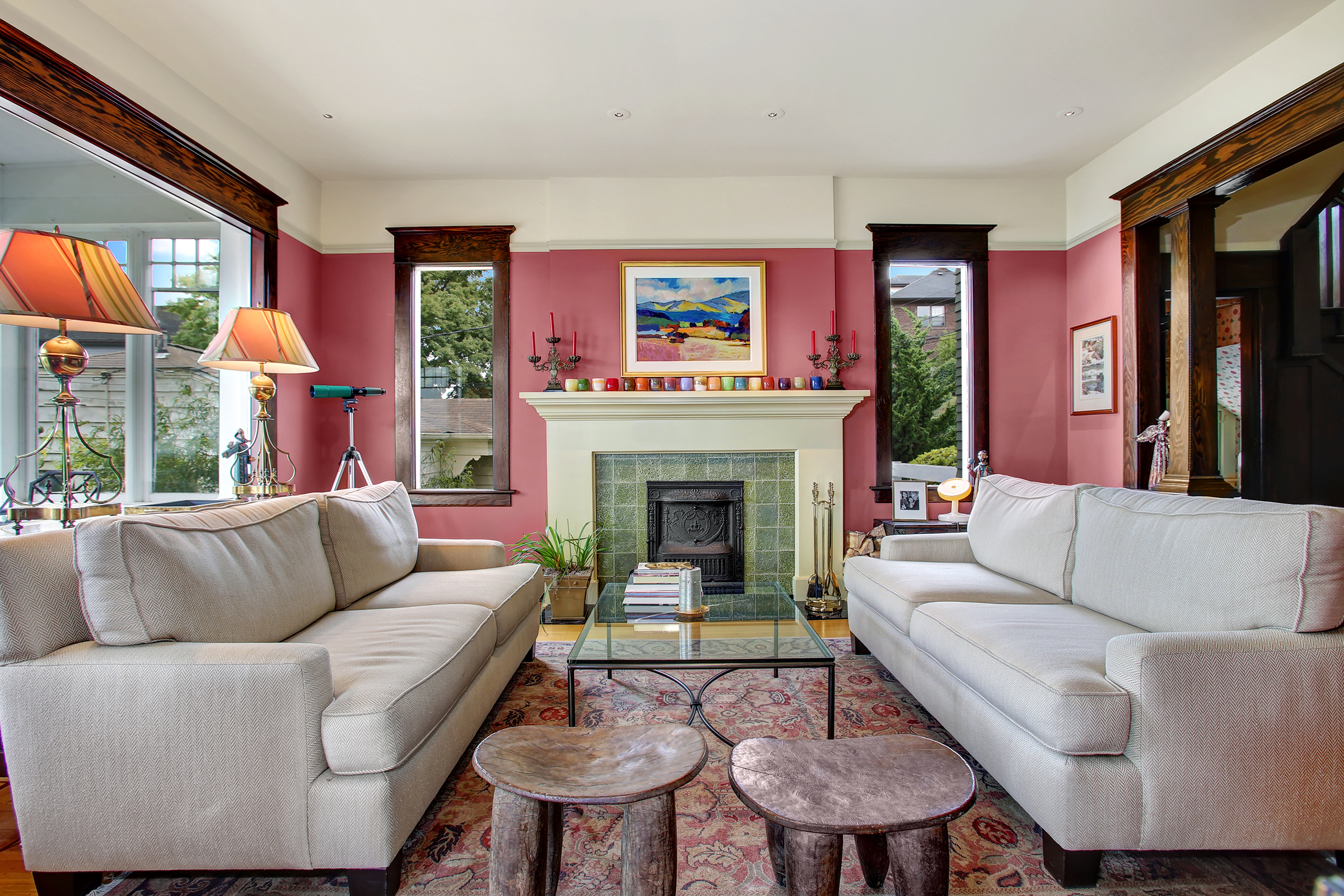 Property Photo: Elegant living room with fireplace & views 1526 38th Ave  WA 98122 